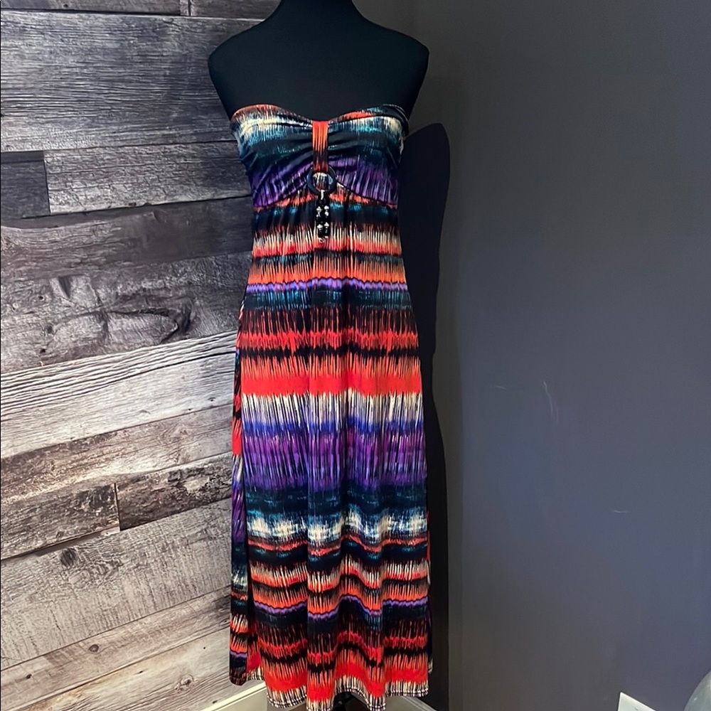 Multicolor Strapless Maxi Dress